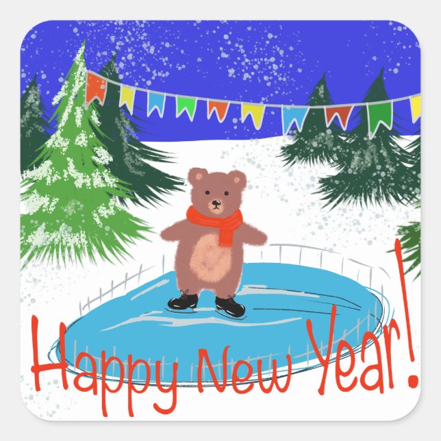Funny bear Skaten Quadratischer Aufkleber (Vorderseite)
