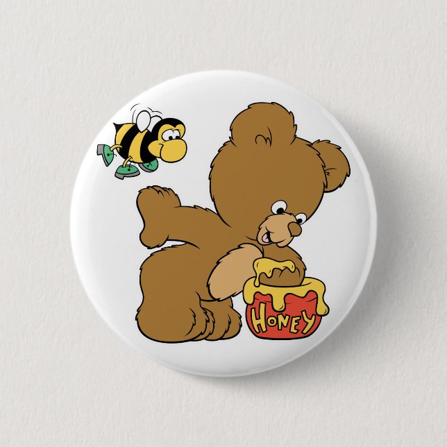 Funny Bear Sneaking Honey Button (Vorderseite)