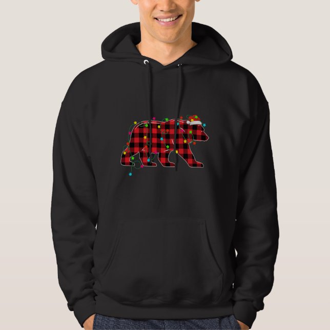 Funny Bear Weihnachtsbaum Rote Karierte Weihnachts Hoodie (Vorderseite)