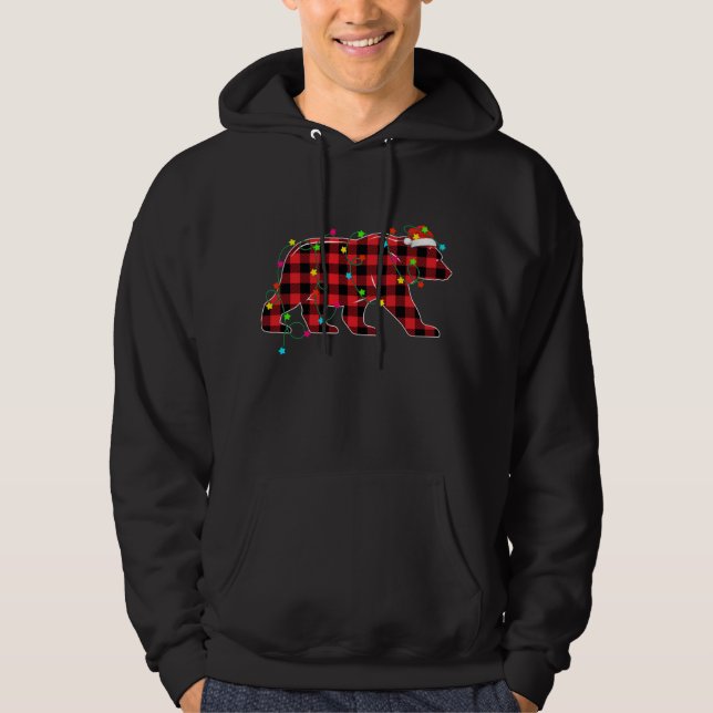 Funny Bear Weihnachtsbaum Rote Karierte Weihnachts Hoodie (Vorderseite)