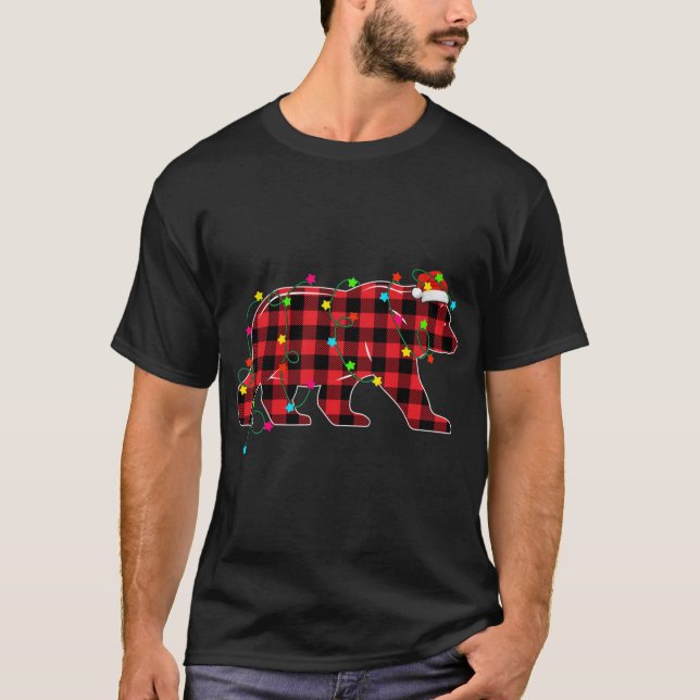 Funny Bear Weihnachtsbaum Rote Karierte Weihnachts T-Shirt (Vorderseite)
