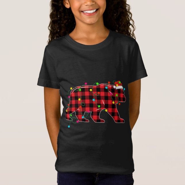 Funny Bear Weihnachtsbaum Rote Karierte Weihnachts T-Shirt (Vorderseite)