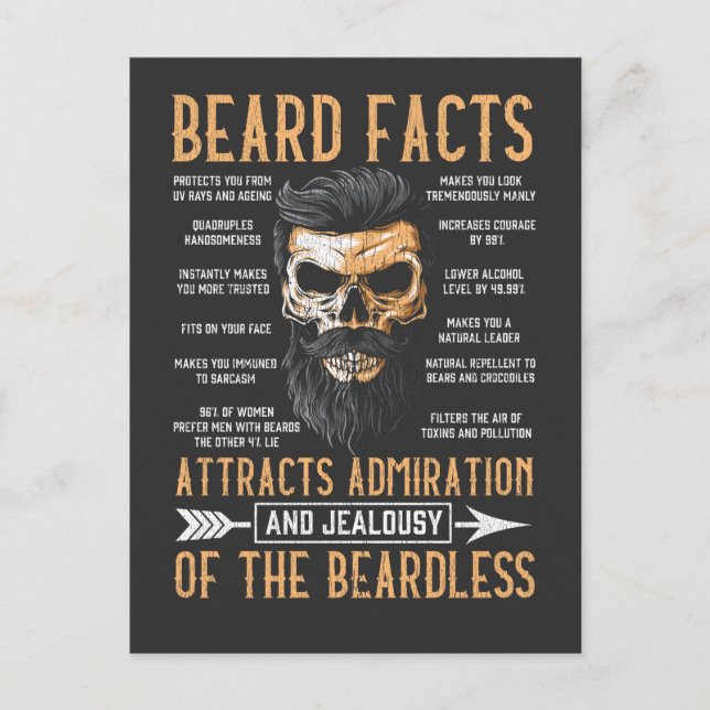 Funny Beard Facts Bartded Man Mustache Spaß Postkarte (Vorderseite)