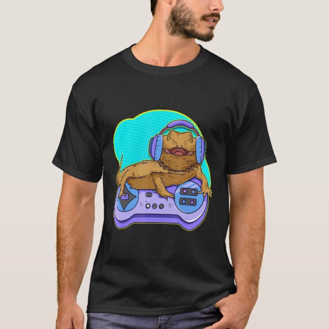Funny Bearded Dragon Gamer Computerspiel Player Li T-Shirt (Vorderseite)