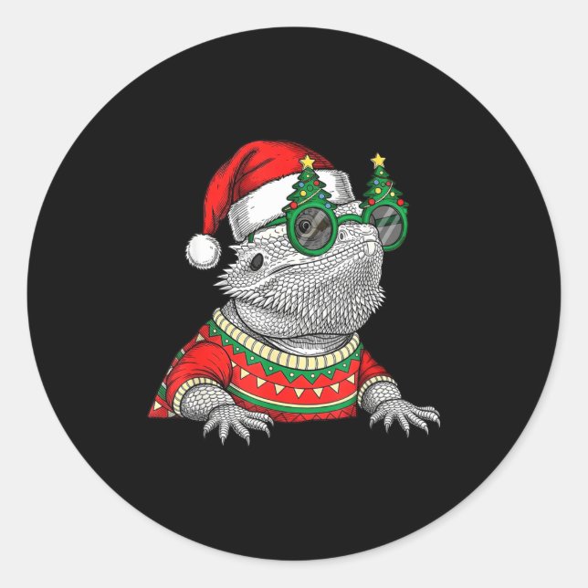 Funny Bearded Dragon Santa Hat Christmas  Runder Aufkleber (Vorderseite)