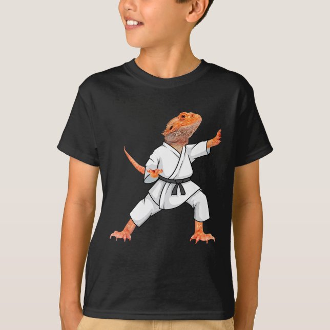 Funny Bearded Dragons Doing Karate Samurai Ninja L T-Shirt (Vorderseite)