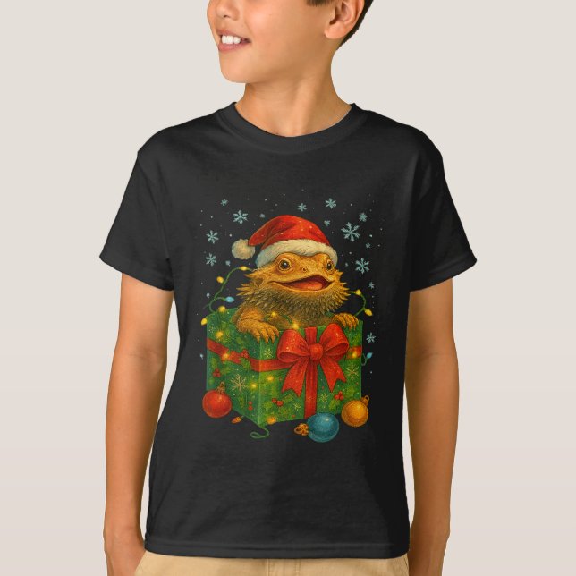 Funny Bearded Dragons Santa Christmas Tree Lights  T-Shirt (Vorderseite)