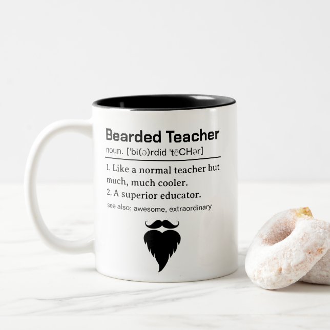 Funny Bearded Teacher Definition Zweifarbige Tasse (Mit Donut)