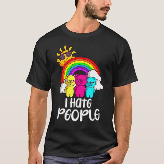 Funny Bears And Rainbow I Hate People Antisocial I T-Shirt (Vorderseite)
