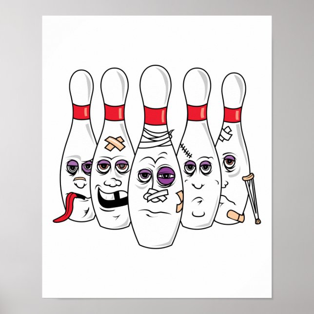 Funny Beat Up Bowling Buttone Poster (Vorne)