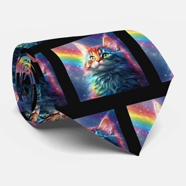 Funny Beautiful Rainbow Cat Painting Neck Tie Krawatte (Gerollt)