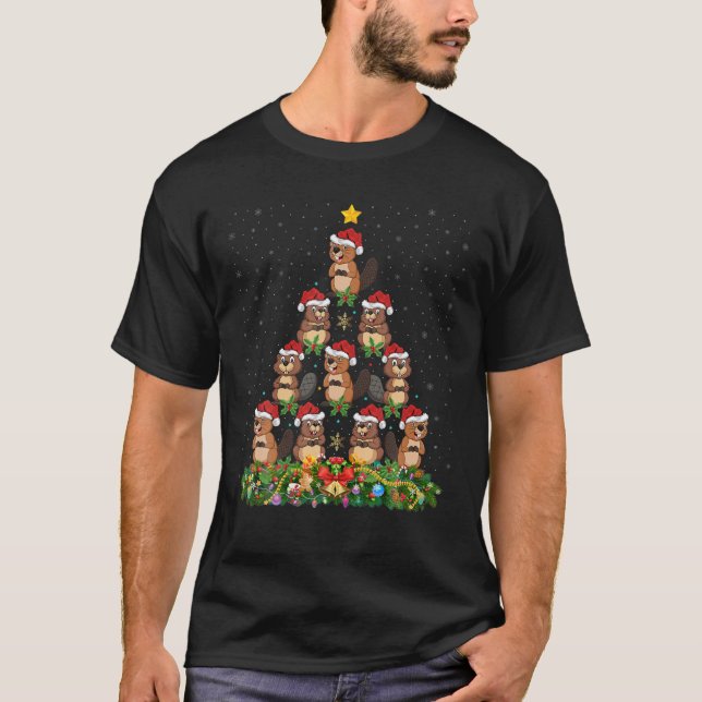 Funny Beaver Animal Lover Santa Beaver Weihnachten T-Shirt (Vorderseite)