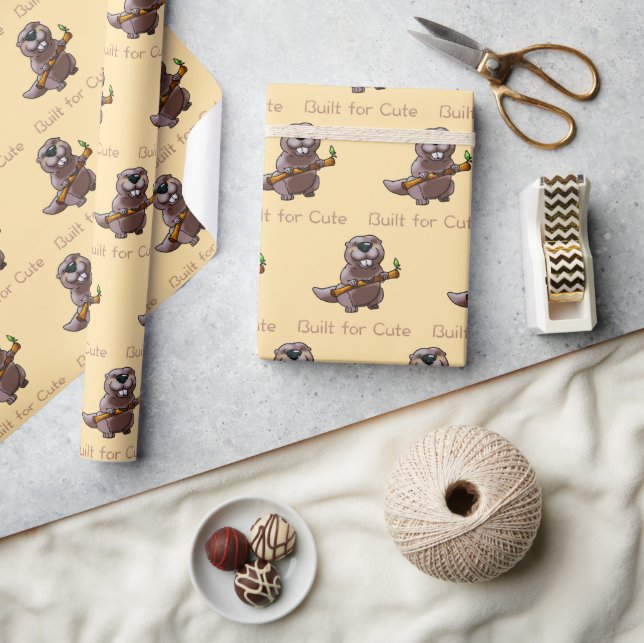 Funny Beaver Cartoon – Built for Cute Geschenkpapier (Kunsthandwerk)
