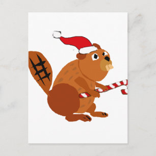 Funny Beaver in der Weihnachtsmannmütze Weihnachte Feiertagspostkarte