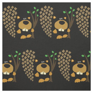 Funny Beaver mit Baum Art Stoff