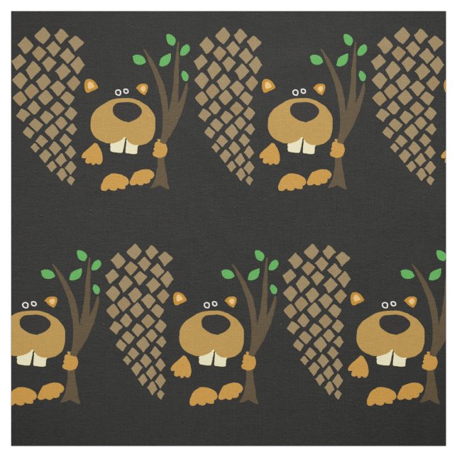 Funny Beaver mit Baum Art Stoff (Muster)