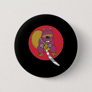 Funny Beaver. Ninja Beaver Button