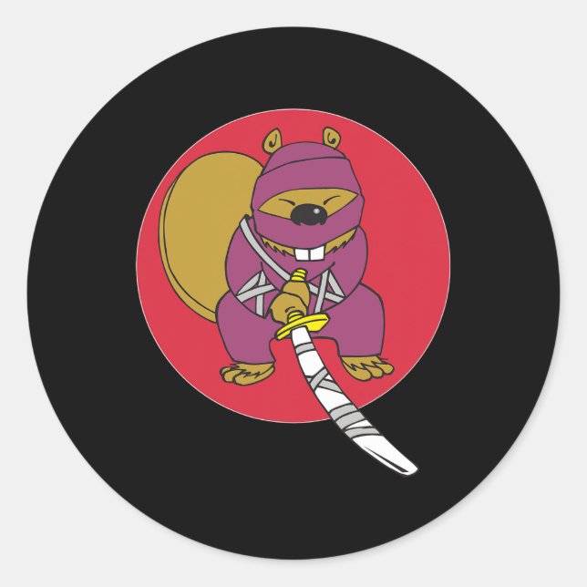 Funny Beaver. Ninja Beaver Runder Aufkleber (Vorderseite)