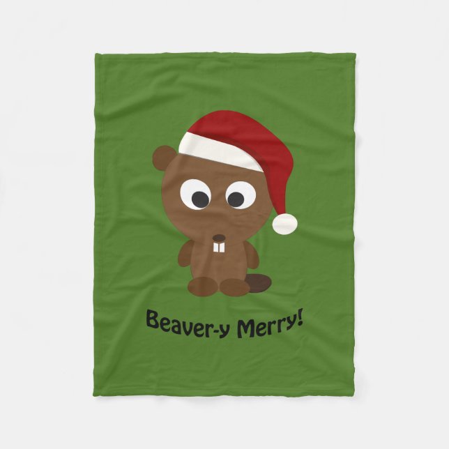 Funny Beaver-y Merry! Santa Beaver Fleecedecke (Vorderseite)