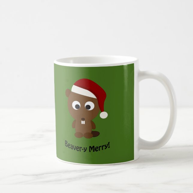 Funny Beaver-y Merry! Santa Beaver Kaffeetasse (Rechts)