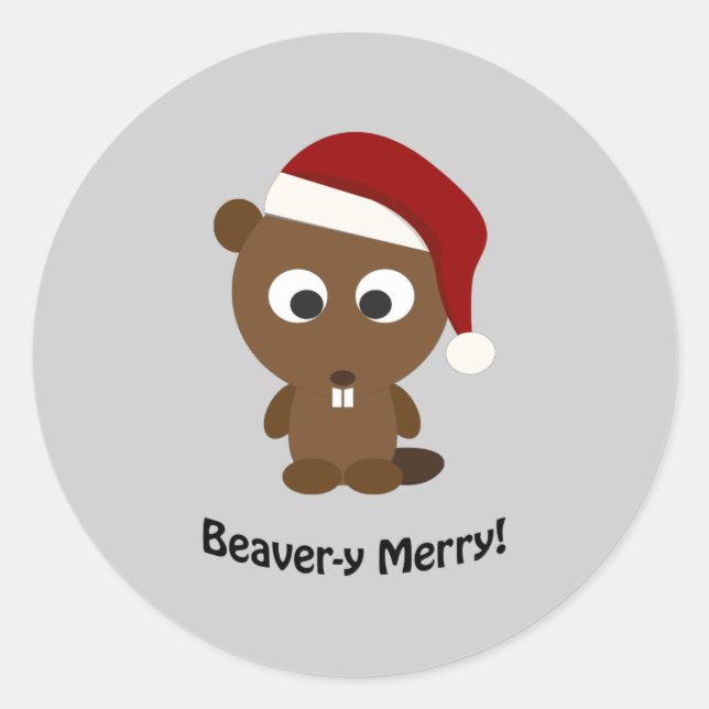 Funny Beaver-y Merry! Santa Beaver Runder Aufkleber (Vorderseite)