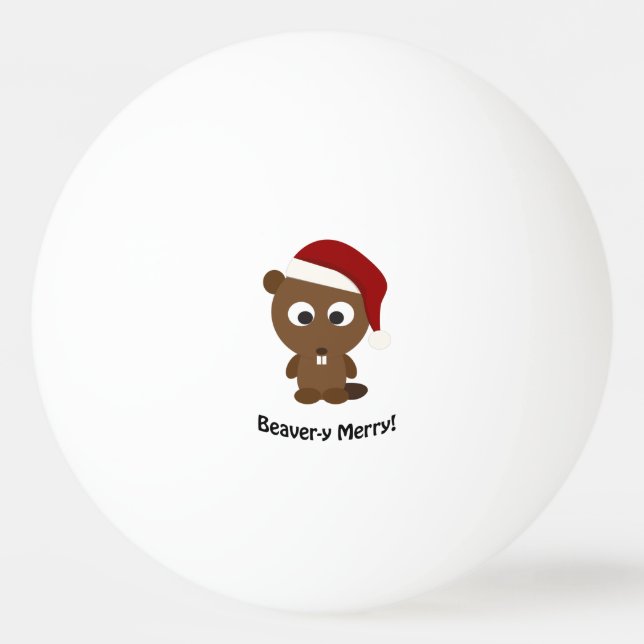 Funny Beaver-y Merry! Santa Beaver Tischtennisball (Vorderseite)