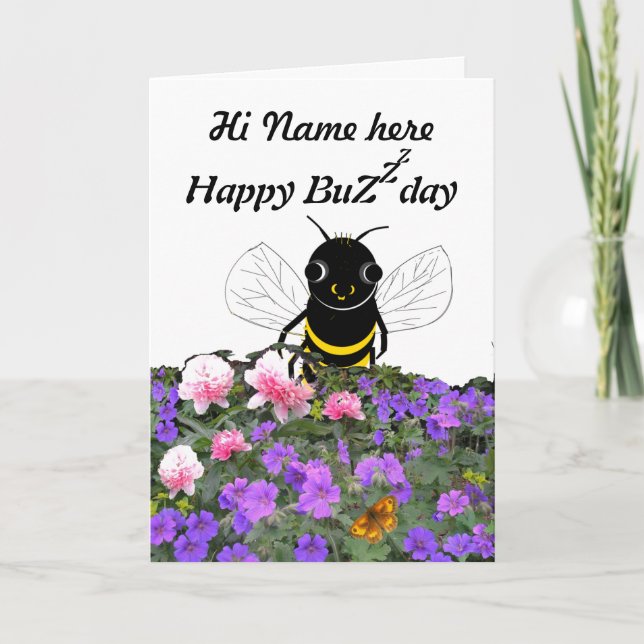 Funny Bee Birthday Card, Name hinzufügen Karte (Vorderseite)