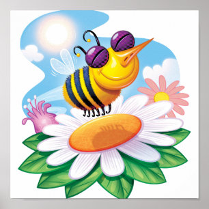 FUnny Bee Cartoon auf Daisy Poster