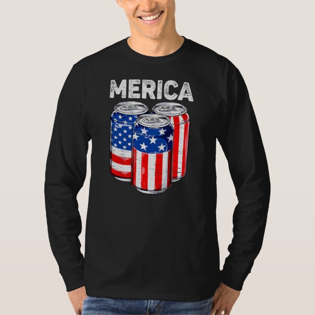 Funny Beer American Flag USA 4. Juli trinken T-Shirt (Vorderseite)