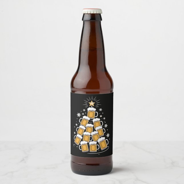 Funny Beer Christmas Tree Holiday Drinking Bierflaschenetikett (Vorderseite)
