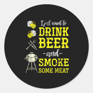 Funny Beer Drink Meat Grillen Koch Men Gift Grilli Runder Aufkleber