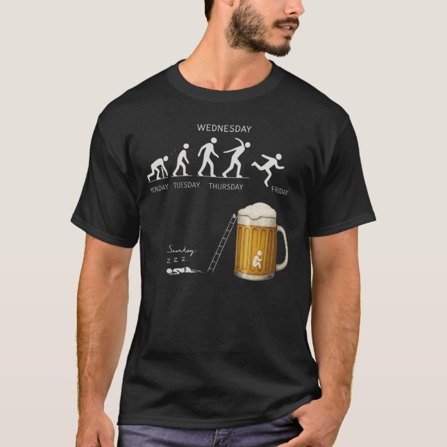 Funny Beer Evolution Workweek Drinking Humor  T-Shirt (Vorderseite)