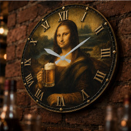 Funny Beer Mona Lisa Cheers Renaissance Art Große Wanduhr