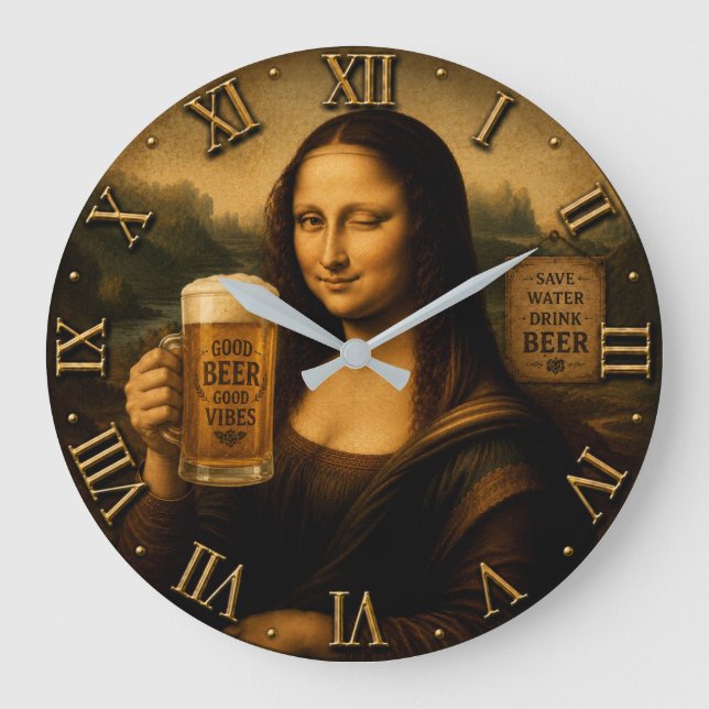 Funny Beer Mona Lisa  Große Wanduhr (Vorderseite)