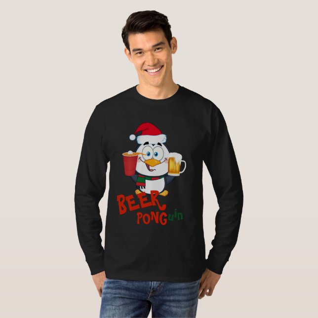 FUNNY BEER PONG Penguin Weihnachten T-Shirt (Vorne ganz)