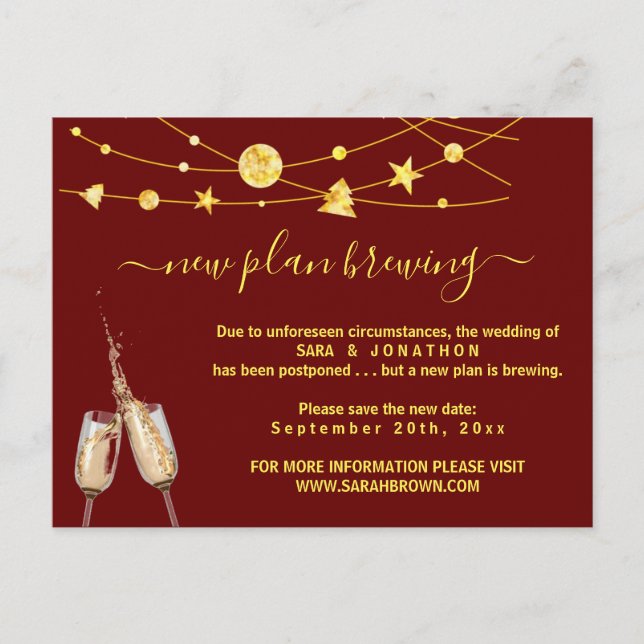 Funny Beer Wedding Postponement Ankündigung Postc Postkarte (Vorderseite)