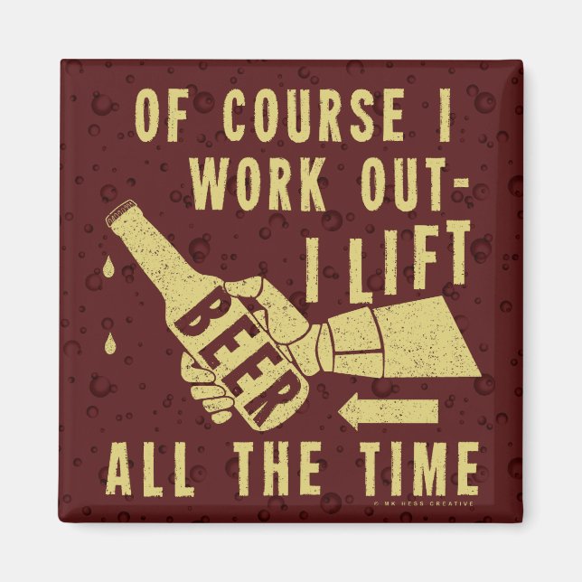 Funny Beer Work Out Spaß mit Brown Stout Bubbles Magnet (Vorne)