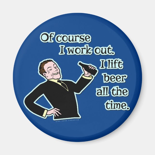 Funny Beer Work Out Spaß Retro Version 2 Magnet (Vorne)