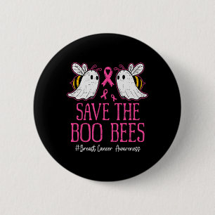 Funny Bees Ghost Boo Breast Cancer Awareness Pink Button