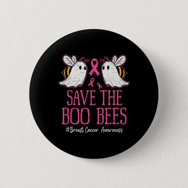 Funny Bees Ghost Boo Breast Cancer Awareness Pink Button (Vorderseite)