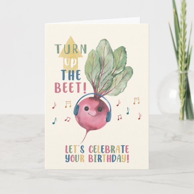 Funny Beet Birthday Card – Turn Up the Beet Karte (Vorderseite)