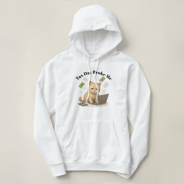 Funny Beige Minimal Stressed Cat Tax Day Hoodie (Design vorne)