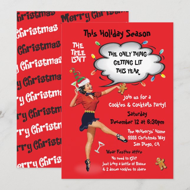 Funny Bekommt lit Cookies und Cocktails Party Einladung (Vorne/Hinten)