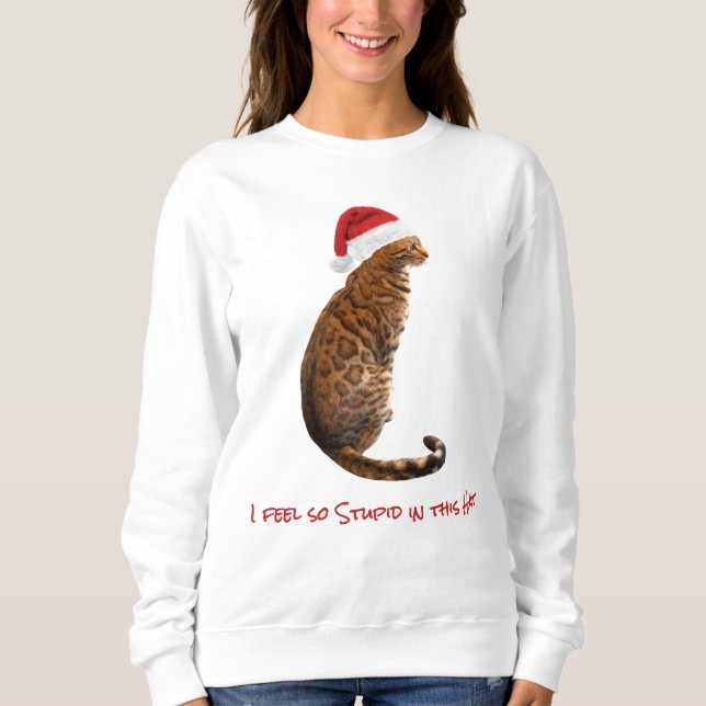 Funny Bengalisch Chat in der Weihnachtsmannmütze W Sweatshirt (Vorderseite)