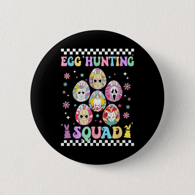Funny bereitet sich auf Groovy Dye Horror Ei Jagd  Button (Vorderseite)