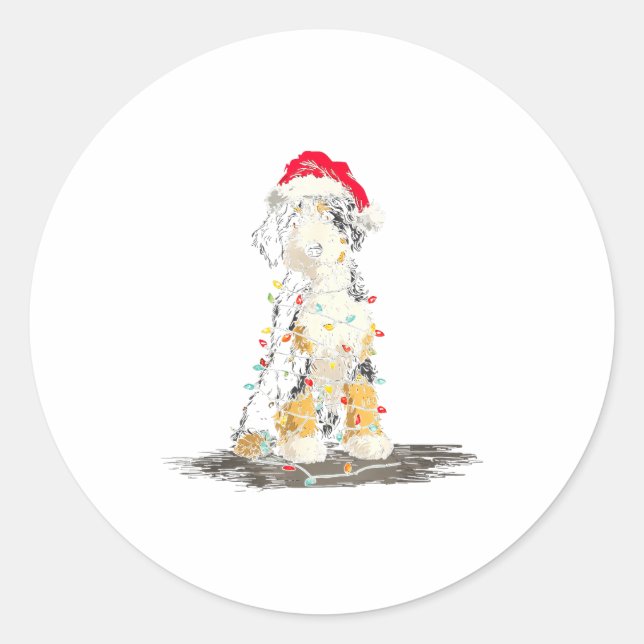 Funny Bernedoodle Christmas Graphics Dog Lights Lo Runder Aufkleber (Vorderseite)