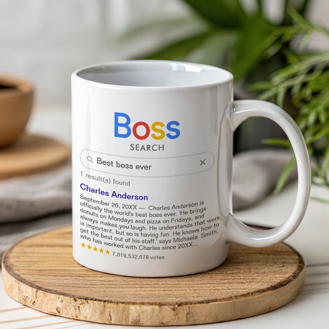 Funny Best Boss Ever Search With Personal Message Kaffeetasse (Von Creator hochgeladen)