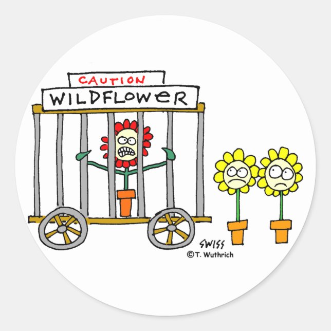 Funny Best Buds Wildblume Cartoon Runder Aufkleber (Vorderseite)
