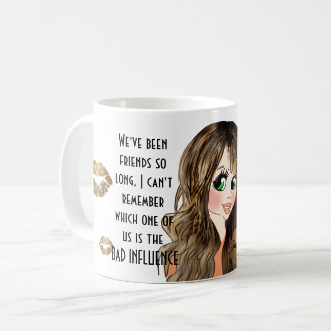 Funny Best Friends BAD EINFLUSS Karikatur Geschenk Kaffeetasse (Vorderseite Links)