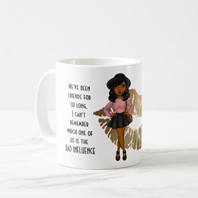 Funny Best Friends BAD EINFLUSS Karikatur Schwarz Kaffeetasse (Vorderseite Links)